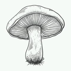 Vintage retro jand drawn engraving illustration of mushrrom wild nature outdoor organic food view