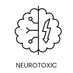 A brain icon in vector, split by a line with neural connections on one side and a lightning bolt on the other, symbolizing neurotoxicity and electrical disruption, with an editable stroke