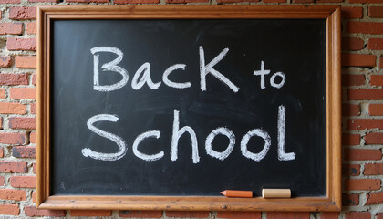 Fototapeta premium Back to School Chalkboard on a Brick Wall for Day of Knowledge with Copy Space