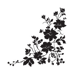 black corner flower decoration wedding ornament silhouette illustration on white background