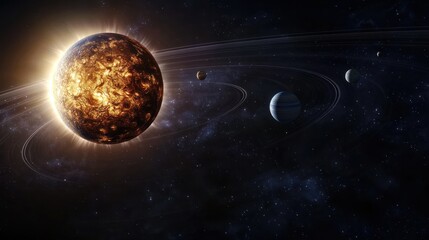 Naklejka premium Glowing Planet in a Star System