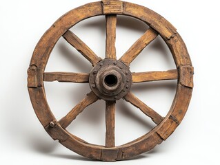 Vintage wooden wheel showcasing rustic craftsmanship and historical significance in transportation at a local museum exhibit