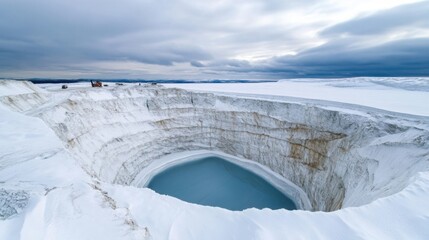 Obraz premium a Yakutian diamond mine, with workers and machinery surrounded by rugged