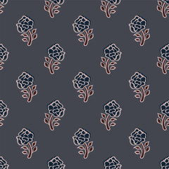 Floral Ajrakh Block Print Gold Paste Design Allover Seamless Repeat Pattern Kalamkari