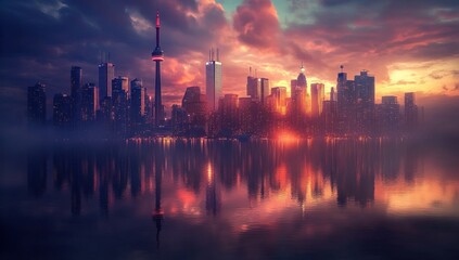 Fototapeta premium Toronto Skyline at Sunset: A Breathtaking Reflection