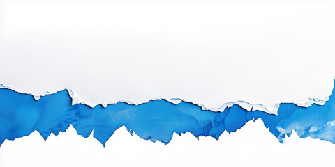 blue paper edge ripped torn white flat background isolated