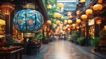 Fototapeta premium Enchanted Asian Street Scene with Ornate Lantern