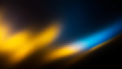 Abstract Yellow grey blue light ultraviolet defocused radiance soft texture on dark black empty space background. Neon blur glow. Color light overlay. Copy space.