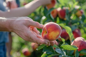 Una mano tiene delicatamente una pesca matura