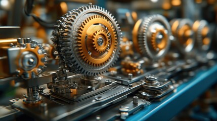Fototapeta premium Intricate Machinery: A Close-Up of Gears and Cogs