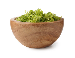 Fresh lime zest in bowl isolated on white