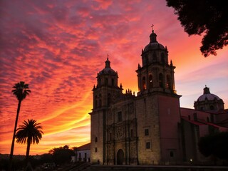 Obraz premium Santo Domingo Church Silhouette at Sunset - Dramatic Backlit Architecture