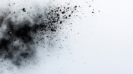 Abstract Black Ink Splashes on White Background: A Dynamic Composition