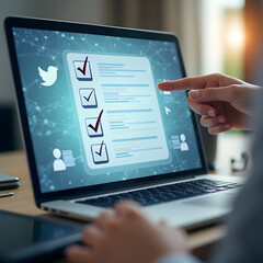 hologram and graphics, computer work, close-up, hands in the frame ,office tasks