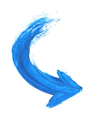 One blue drawn arrow isolated on white