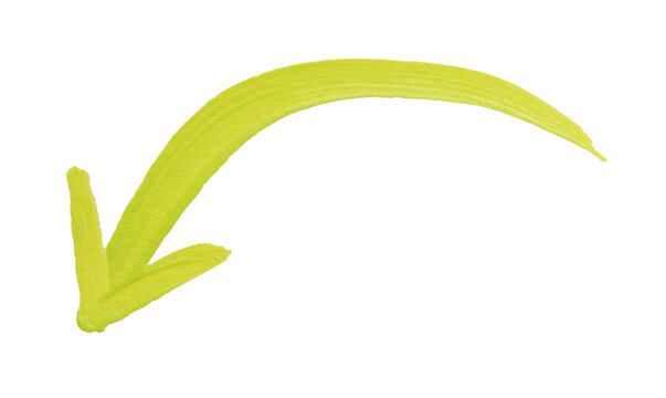 One yellow drawn arrow isolated on white