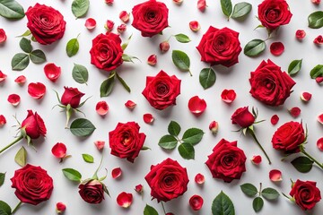 Scattered Red Roses Flat Lay: Floral PNG Mockup for Artwork & Wallpaper