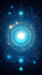 Fototapeta premium Abstract Design Intricate Digital Pathways Converging in a Central Cluster of Brilliant Blue Light