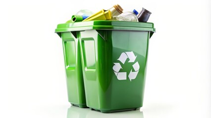 Green Recycling Bin with Waste