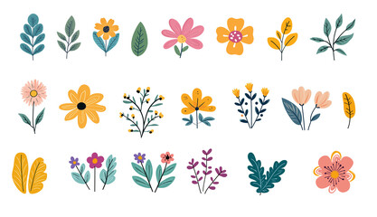 set of handwtiting flowers pink rosesg isolated on transparent background