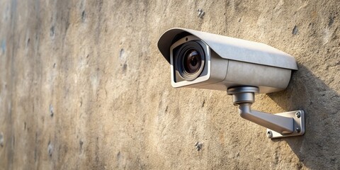 Security Camera on Concrete Wall - Surveillance System CCTV Footage Monitoring