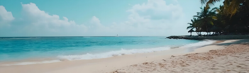 Tropical beach, ocean waves, palm trees, vacation