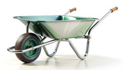 Green Wheelbarrow on White Background