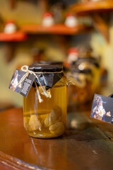 Small glass jars with preserves