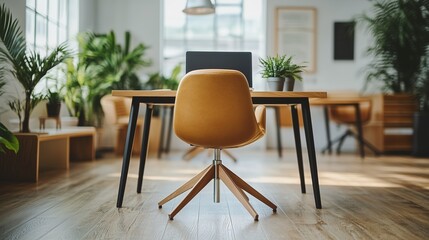 A modern coworking space with bright interiors and ergonomic furniture