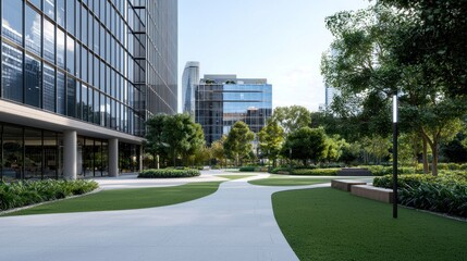 Modern City Park with Office Buildings