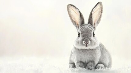 An enchanting sketch of an adorable bunny rabbit, seated upright with ears perked up, capturing a sense of innocence and curiosity, against a pristine white background