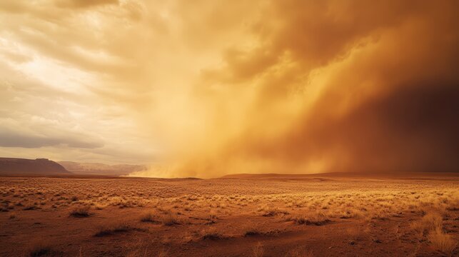 sandstorm over an empty desert landscape