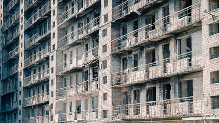 Fototapeta premium destroyed and burned houses in the city in Ukraine