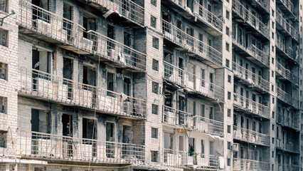 destroyed and burned houses in the city in Ukraine