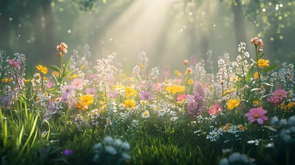 Obraz premium Vibrant Wildflower Field in Sunlight
