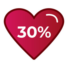 30% heart icon with discount, sale, promotion for valentine's day, vector heart