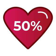 50% heart icon with discount, sale, promotion for valentine's day, vector heart
