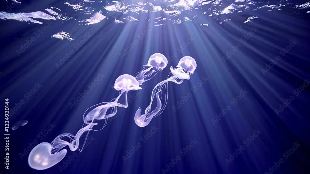 Poster Metallic 3D shapes (spheres, polygons) floating within a reflective environment, reminiscent of modern sculptures