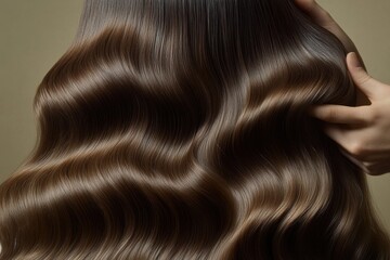 Beautifully styled long hair with elegant waves showcased in a minimalist setting