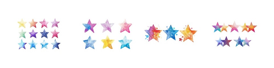 Obraz premium Set of Colorful Star Rating Icons, 3D Illustration Isolated PNG