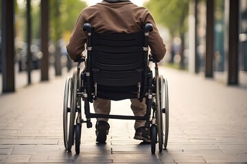 A man with a physical handicap and a mobility issue uses a wheelchair. Close-up with copy space
