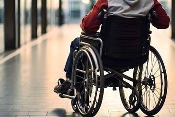 A man with a physical handicap and a mobility issue uses a wheelchair. Close-up with copy space