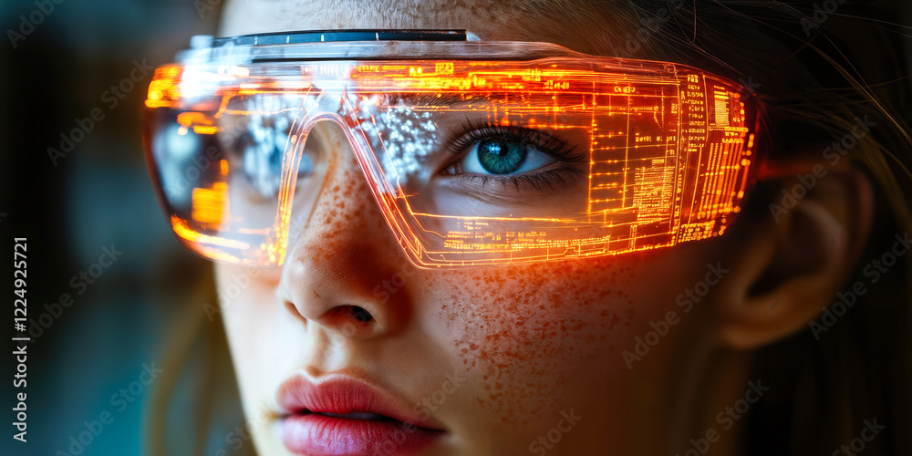 Poster wearable technology smart glasses with context-aware display enhancing user experience in consumer e