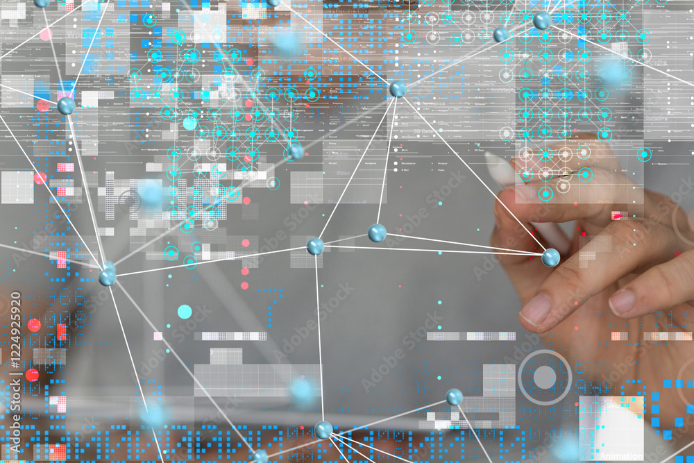 Aufkleber neural network 3d illustration. big data and cybersecurity