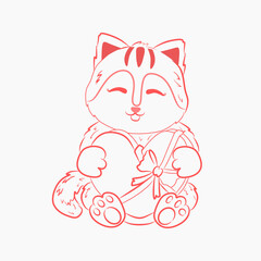 Minimal Line Art of a Cute Cat Holding a Heart
