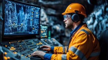 Engineer monitoring industrial control panel.