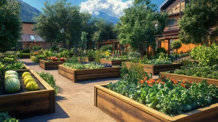 Sustainable urban gardening community park landscape design green environment aerial perspective eco-friendly practices