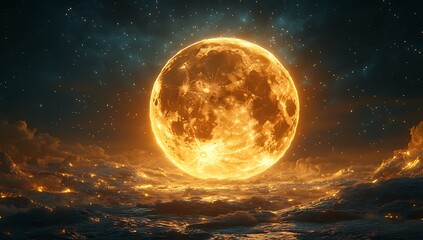 Obraz premium Glowing Full Moon Dominating a Dramatic Night Sky with Clouds
