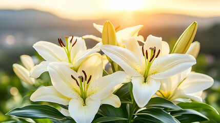 Sunset Lilies, Mountain Landscape, Floral Greeting