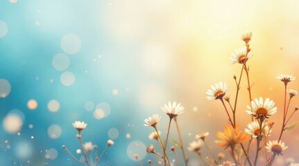 Fototapeta premium Serene Meadow Delicate White Flowers Basking in Golden Sunlight, a Gentle Breeze Whispering Through Petals, Soft Bokeh Background